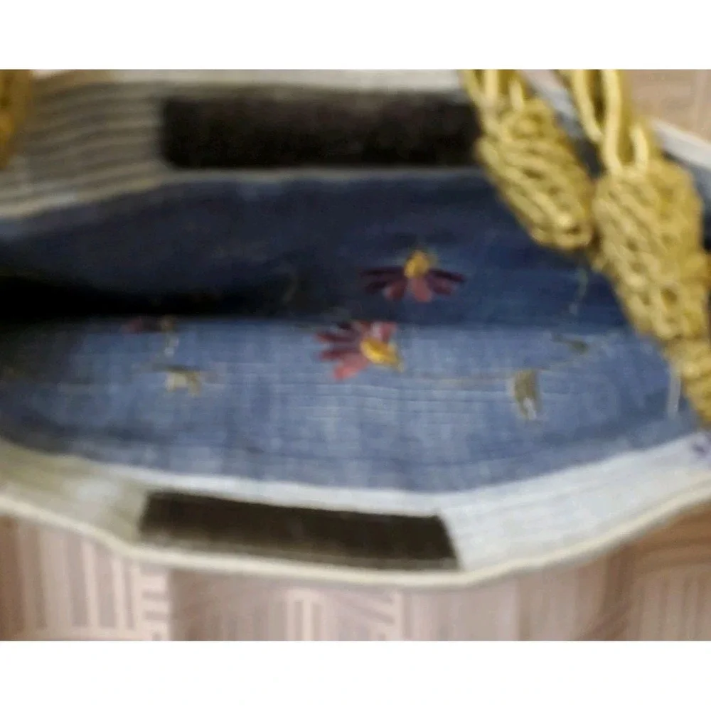 Blue Floral Embroidered Tote Bag Purse 12